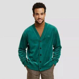 Houston White Adult Velour Cardigan Sweater - Green XL